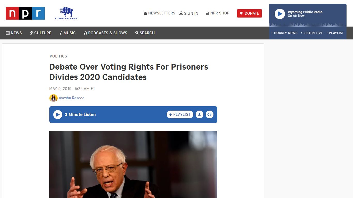 Bernie Sanders Sparks 2020 Debate On Prisoners' Voting Rights : NPR